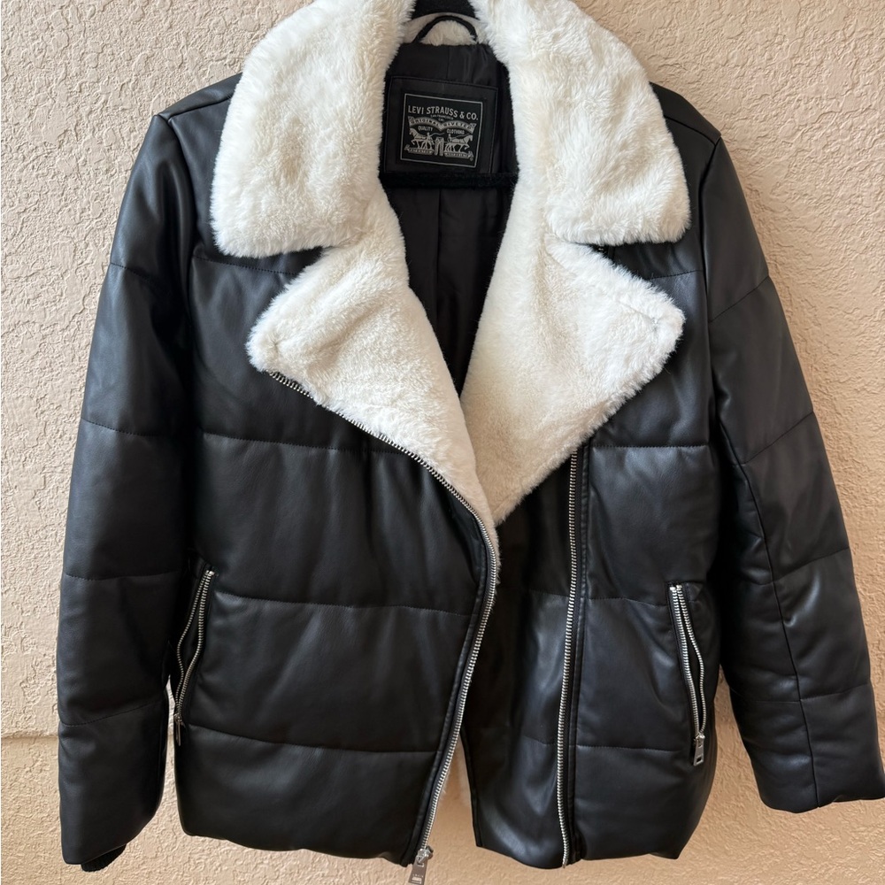 Levi's Women's Leather Jacket with Cream Collar